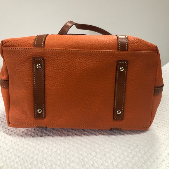 Authentic Dooney & Bourke Front Pocket Satchel Orange Leather and Brown Trim - Picture 8 of 13